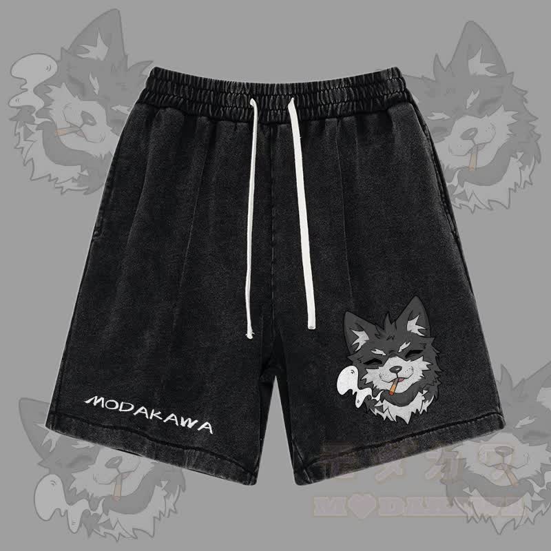 MODAKAWA Koda Smoking Graphic Vintage Washed Streetwear Shorts - Black - 3XL - image 1