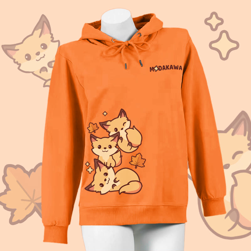 Fox Letter Print Cotton Hoodie with Side Pockets - Orange - 4XL - image 2