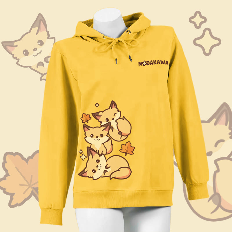 Fox Letter Print Cotton Hoodie with Side Pockets - Yellow - 4XL - image 3
