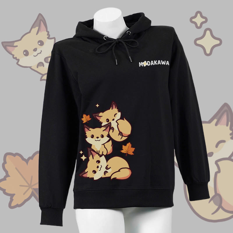 Fox Letter Print Cotton Hoodie with Side Pockets - Black - 4XL - image 1