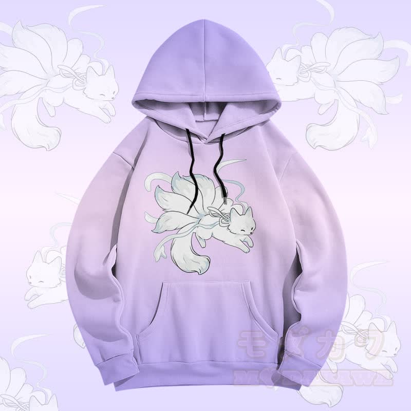 MODAKAWA Gradient Running Nine-Tailed Fox Graphic All Over Print Pullover Hoodie - Purple - 5XL - image 2