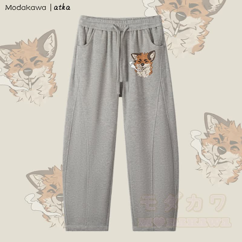 MODAKAWA X atka Fox Smoking Graphic Men Drawstring Pants - Heather Grey - 4XL - image 2