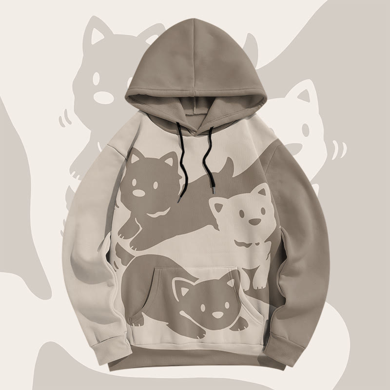 MODAKAWA Puppy Graphic Color Block All Over Print Pullover Hoodie - Khaki - 5XL - image 2