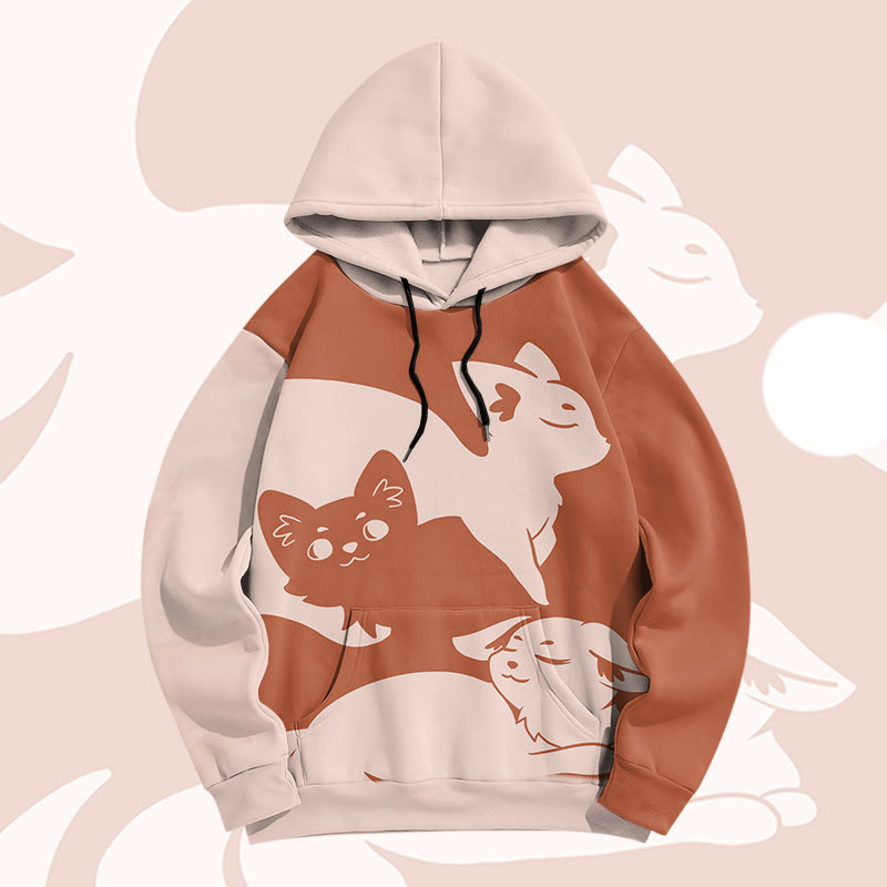 MODAKAWA Fox Graphic Color Block All Over Print Pullover Hoodie - Orange - 5XL - image 1