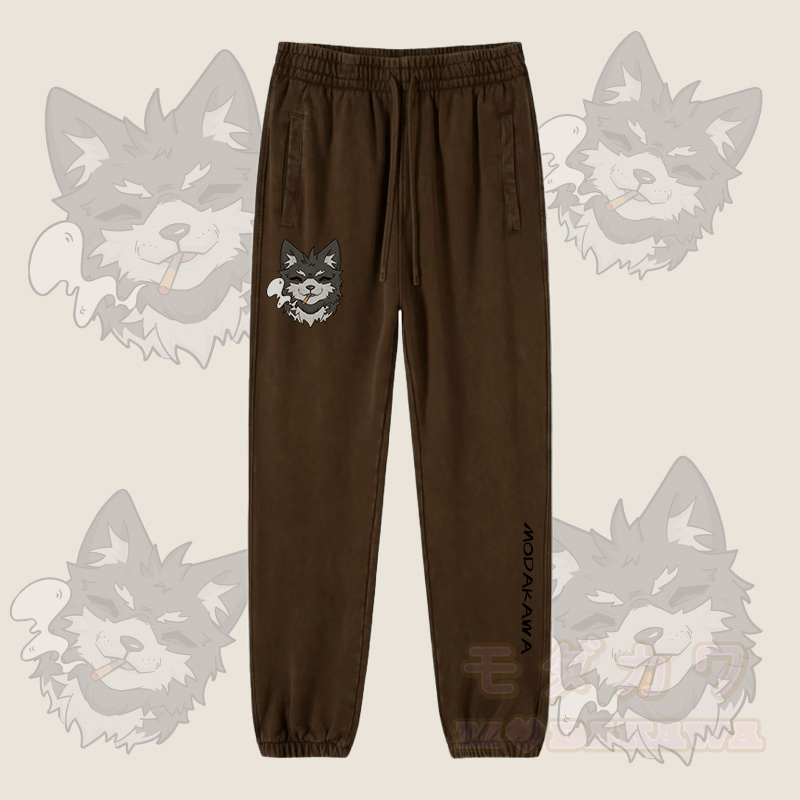 MODAKAWA Koda Smoking Puppy Graphic Vintage Washed Jogger Pants - Brown - 2XL - image 3