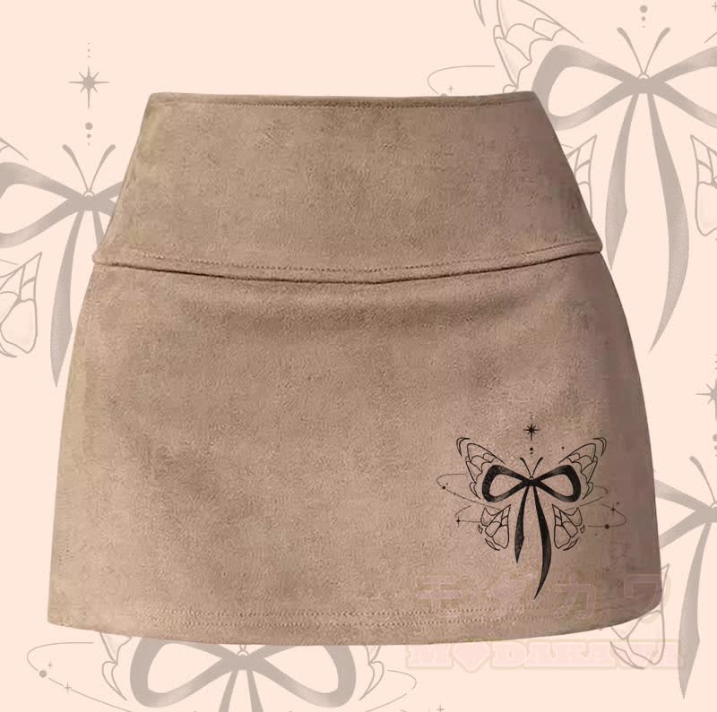 MODAKAWA Butterfly Graphic Slit Mini Skirt - Khaki - XL - image 2