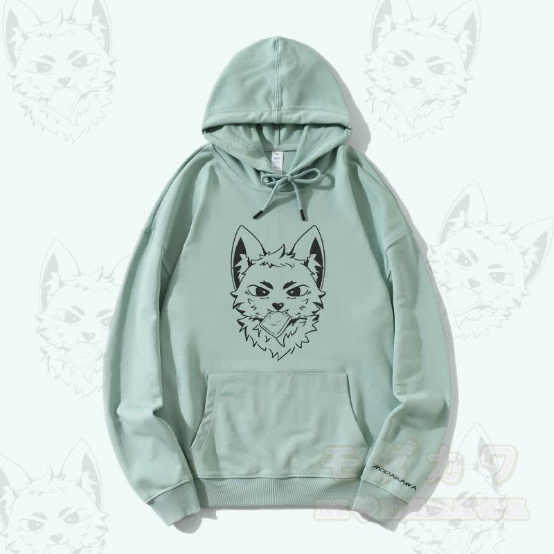 MODAKAWA Silver Fox Graphic Streetwear Pullover Hoodie - Green - 5XL - image 2