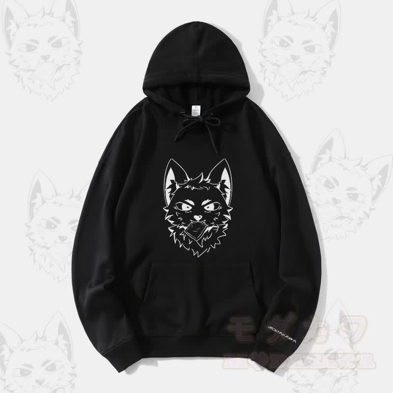 MODAKAWA Silver Fox Graphic Streetwear Pullover Hoodie - Black - 5XL - image 1