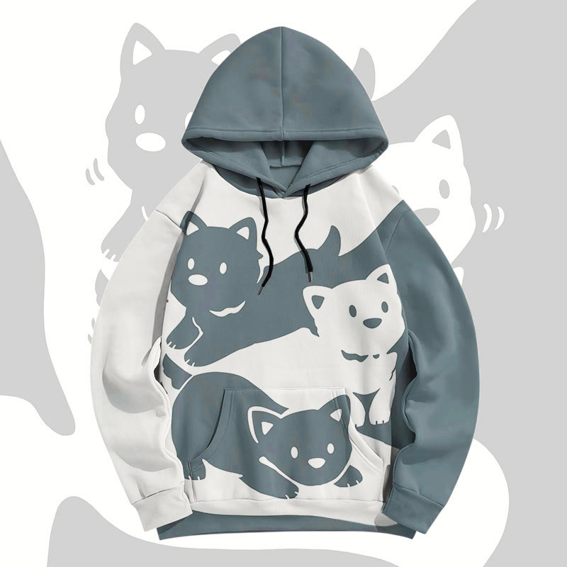 MODAKAWA Puppy Graphic Color Block All Over Print Pullover Hoodie - Grey - 5XL - image 1