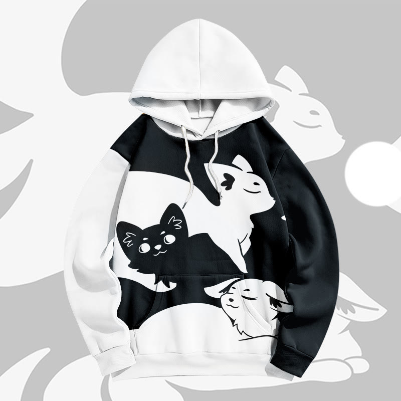 MODAKAWA Fox Graphic Color Block All Over Print Pullover Hoodie - Black - 5XL - image 4