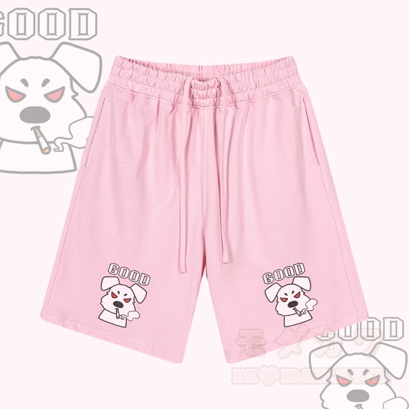 MODAKAWA GOOD Smoking Puppy Graphic Drawstring Shorts - Pink - 2XL - image 2