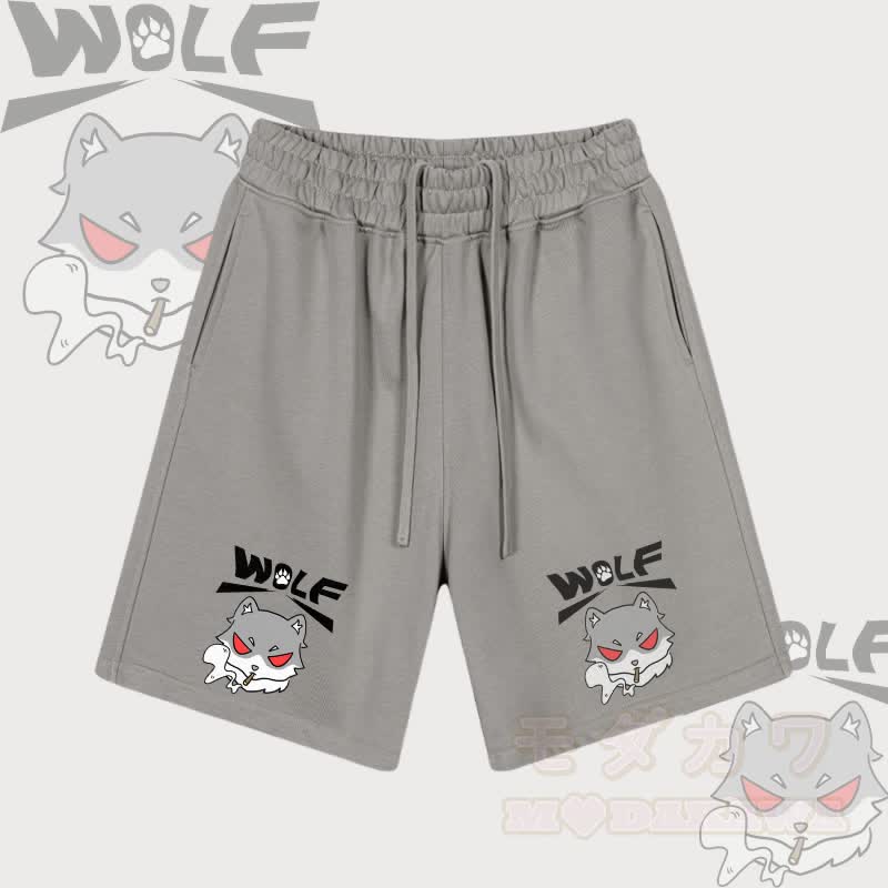 MODAKAWA Smoking Wolf Graphic Drawstring Shorts - Grey - 2XL - image 2