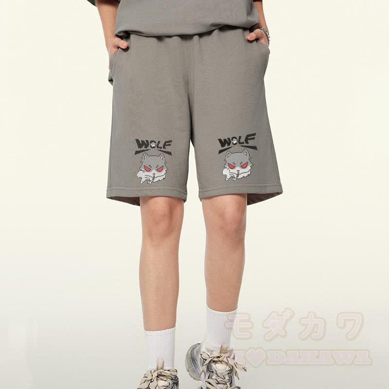 MODAKAWA Smoking Wolf Graphic Drawstring Shorts - image 1