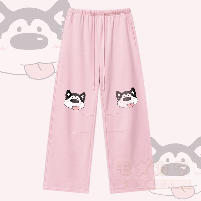 MODAKAWA Tongue Out Dog Graphic Drawstring Pants - Pink - XL - image 1