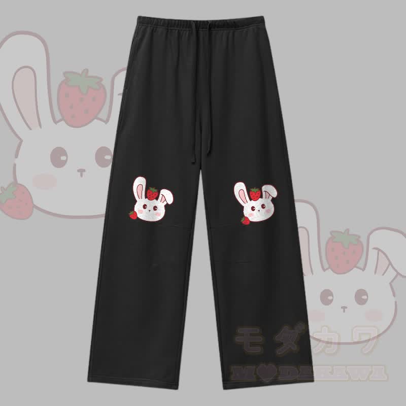 MODAKAWA Strawberry Bunny Graphic Drawstring Pants - Black - XL - image 2