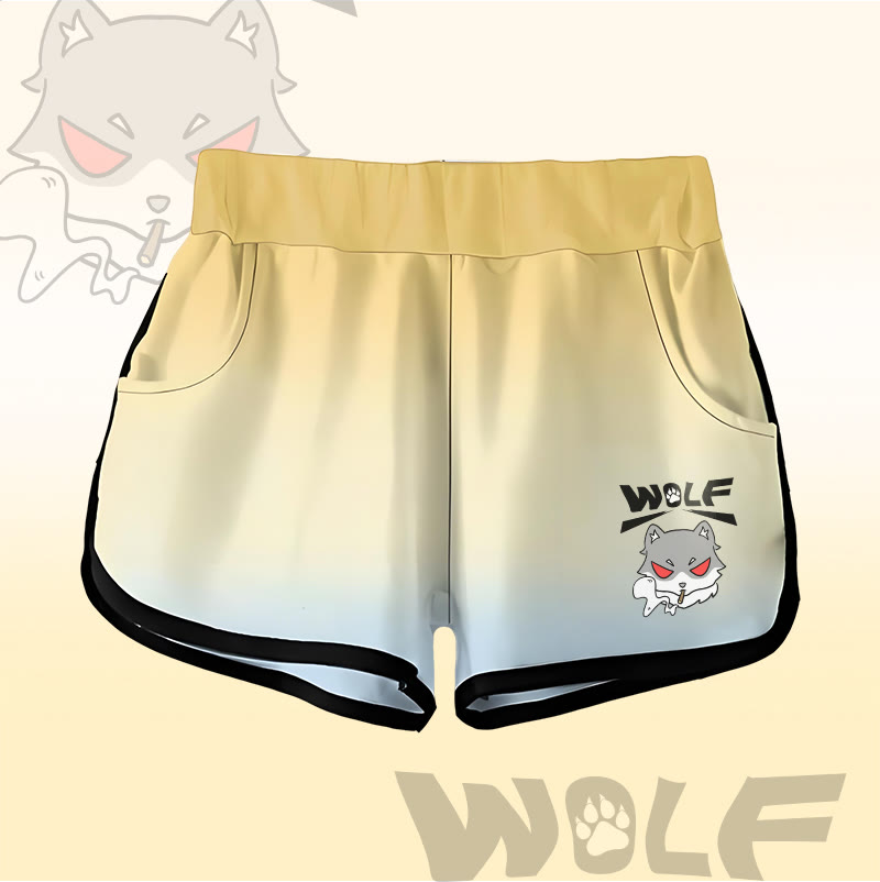 MODAKAWA Gradient Smoking Wolf Graphic Shorts - Yellow - 5XL - image 6