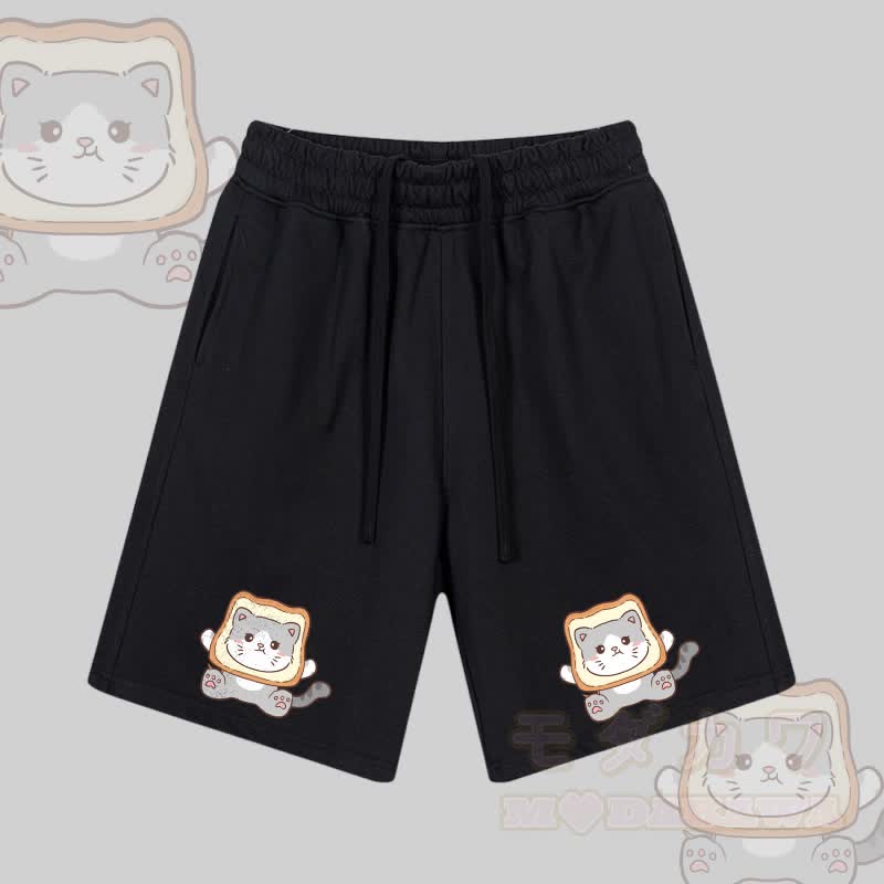 MODAKAWA Toast Cat Graphic Drawstring Shorts - Black - 2XL - image 5