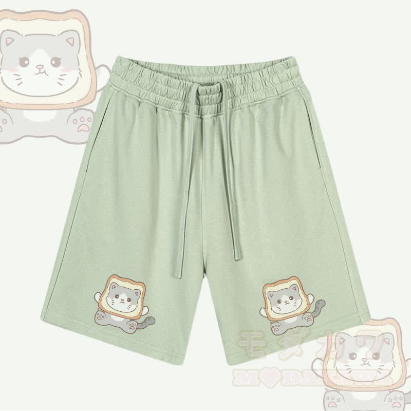 MODAKAWA Toast Cat Graphic Drawstring Shorts - Green - 2XL - image 2