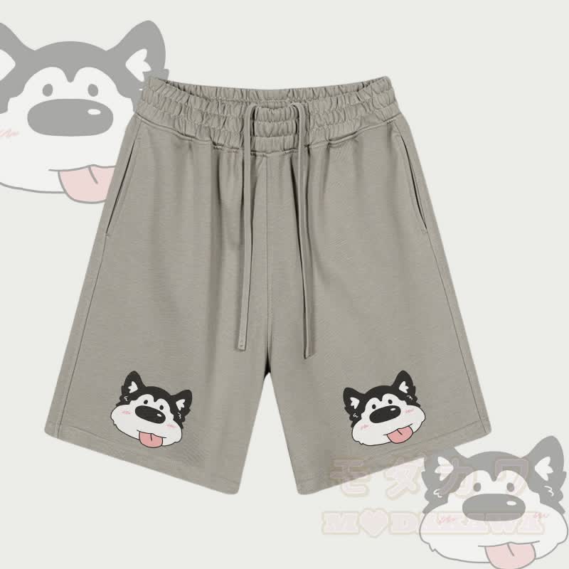 MODAKAWA Tongue Out Dog Graphic Drawstring Shorts - Grey Brown - 2XL - image 2