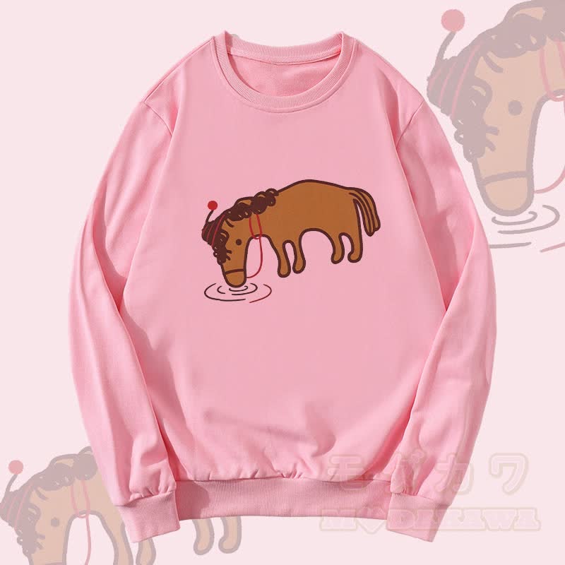 MODAKAWA Thirsty Horse Graphic Unisex Sweatshirt - Pink - 5XL - image 3
