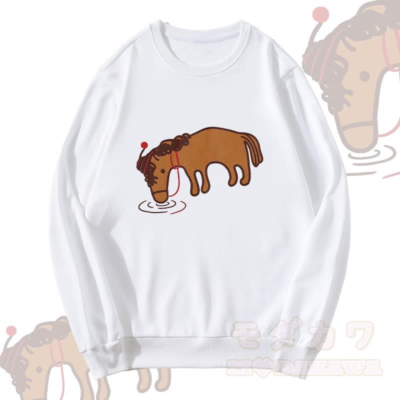 MODAKAWA Thirsty Horse Graphic Unisex Sweatshirt - White - 5XL - image 1