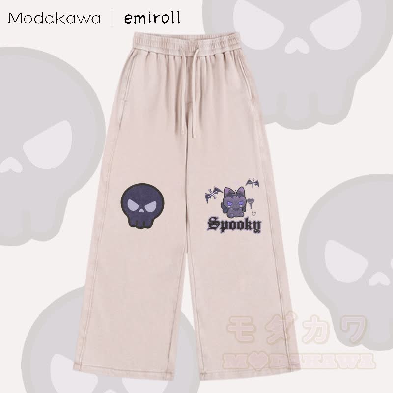 MODAKAWA X emiroll Devil Kitty Graphic Vintage Washed Adjustable Hem Pants - Apricot - 2XL - image 2