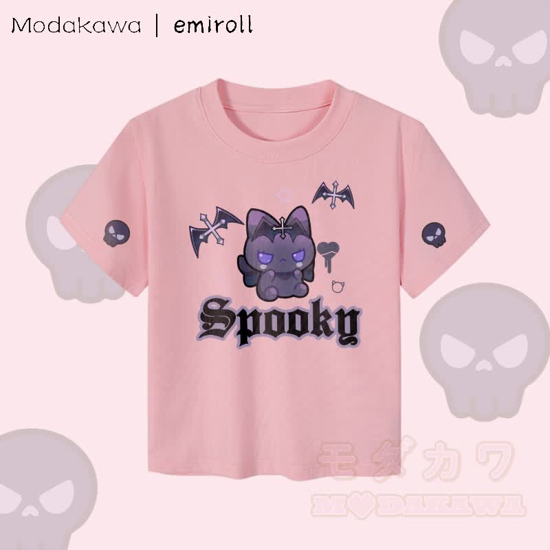 MODAKAWA X emiroll Devil Kitty Graphic Women's Cropped T-Shirt 92% Combed Cotton Crop Top - Pink - XL - image 2