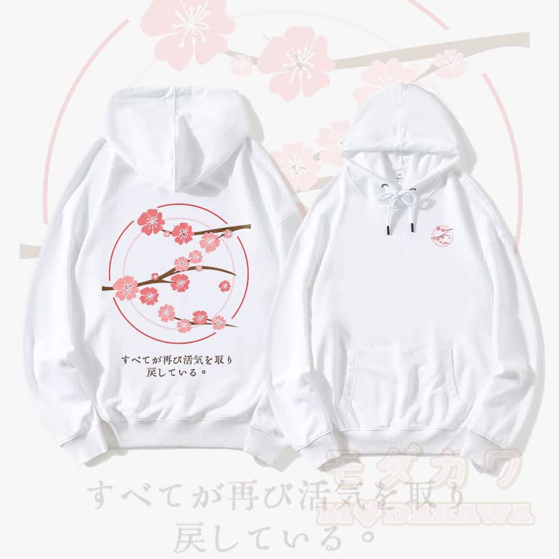 MODAKAWA Cherry Blossom Graphic Streetwear Pullover Hoodie - White - 5XL - image 2