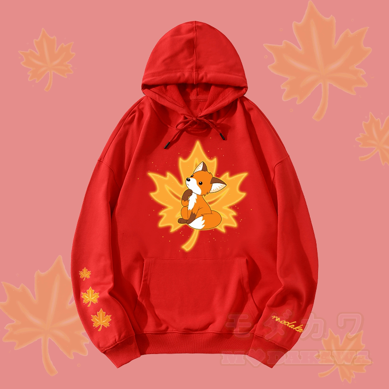 MODAKAWA Maple Fox Graphic Streetwear Pullover Hoodie - Red - 5XL - image 3