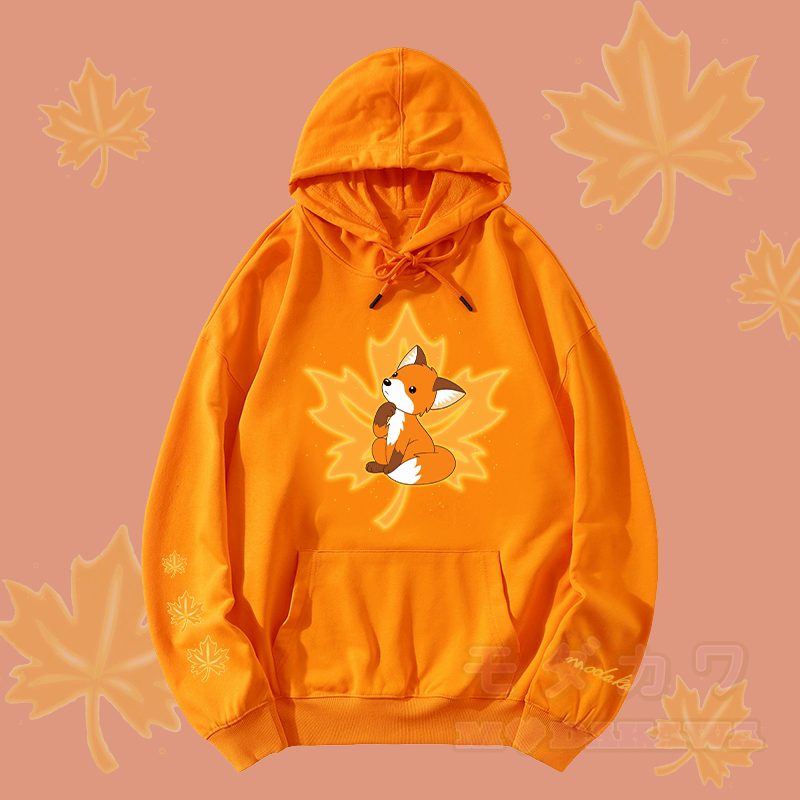 MODAKAWA Maple Fox Graphic Streetwear Pullover Hoodie - Orange - 5XL - image 2