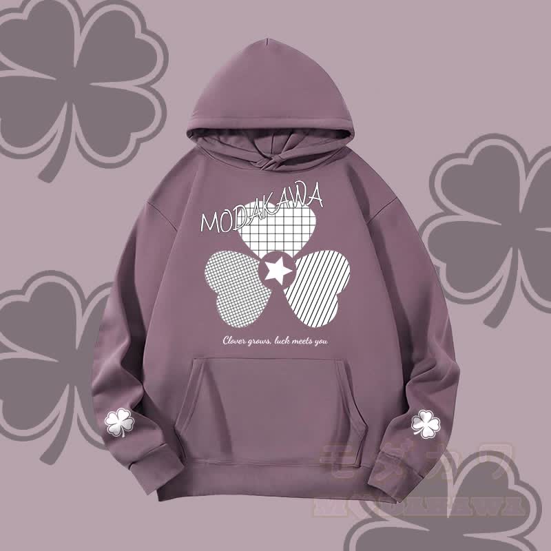 MODAKAWA Checkered Triple Clover Graphic Heavyweight Hoodie - Dark Purple - 2XL - image 2