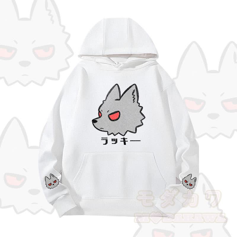 MODAKAWA Red-Eye Wolf Graphic Heavyweight Hoodie - White - 2XL - image 2
