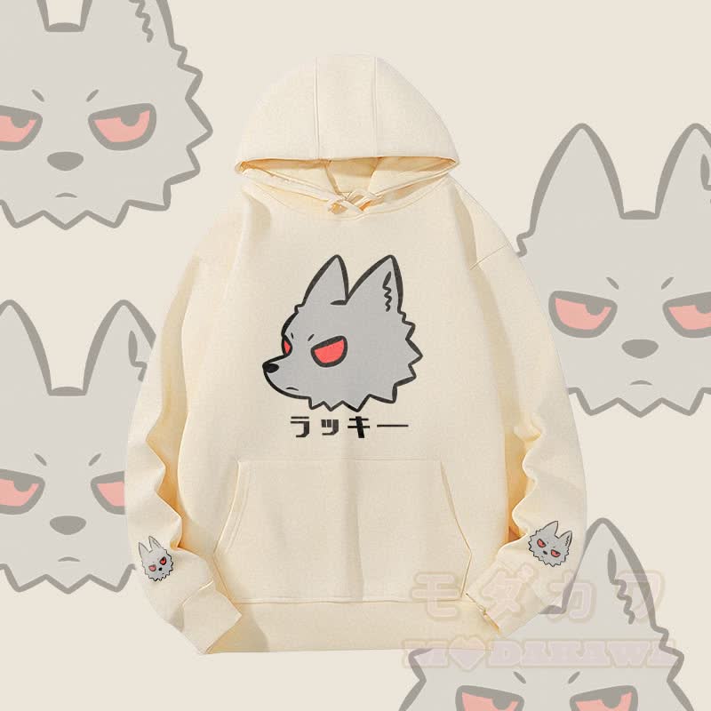 MODAKAWA Red-Eye Wolf Graphic Heavyweight Hoodie - Apricot - 2XL - image 3