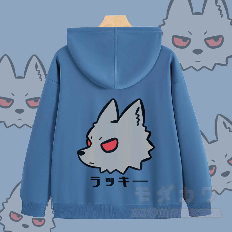 MODAKAWA Red-Eye Wolf Graphic Zip Up Hoodie Sweatshirt - image 1