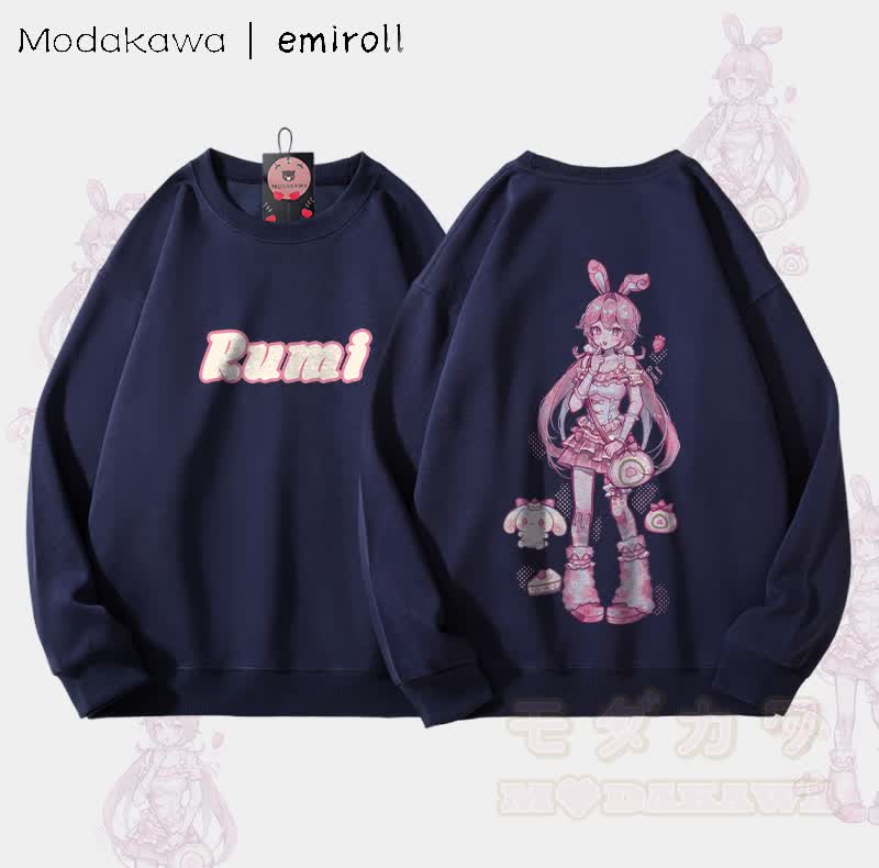 MODAKAWA X emiroll Rumi Graphic Unisex Sweatshirt - Purplish Blue - 5XL - image 2