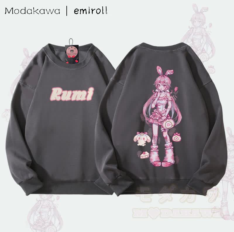MODAKAWA X emiroll Rumi Graphic Unisex Sweatshirt - Dark Grey - 5XL - image 1