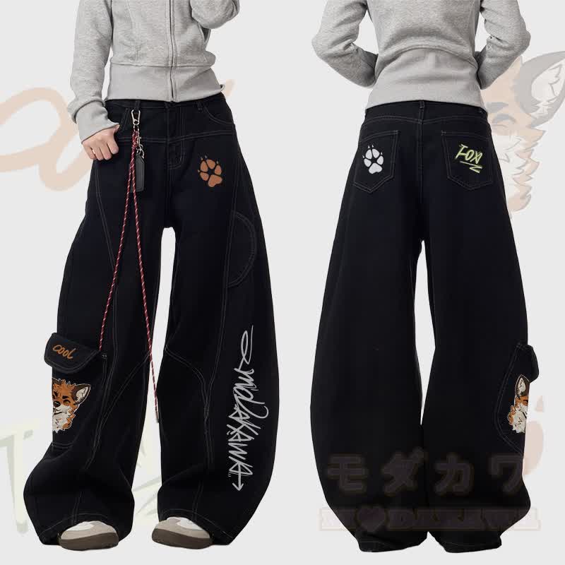 MODAKAWA X atka Fox Smoking Graphic Denim Cargo Pants - Black - 3XL - image 1