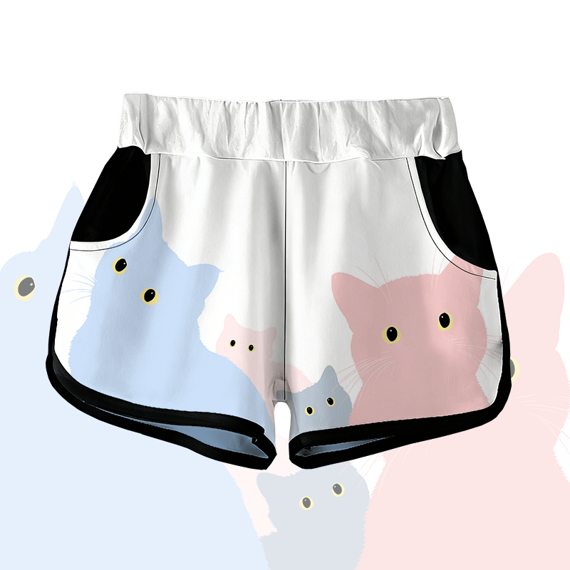 MODAKAWA Curious Cat Graphic Shorts - White - 5XL - image 1