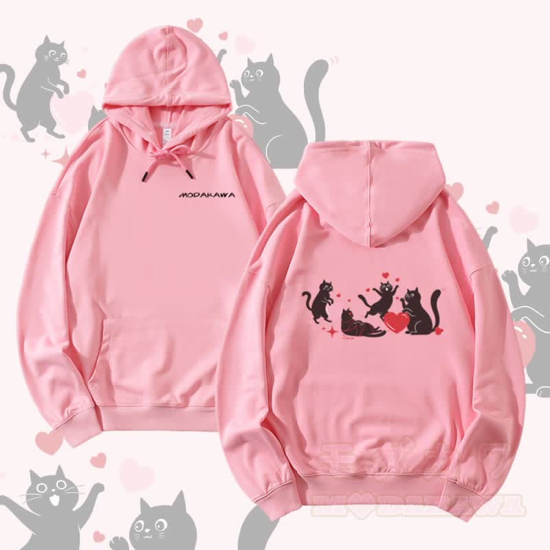 MODAKAWA Playing Black Cat Graphic Streetwear Pullover Hoodie - Pink - 5XL - image 1