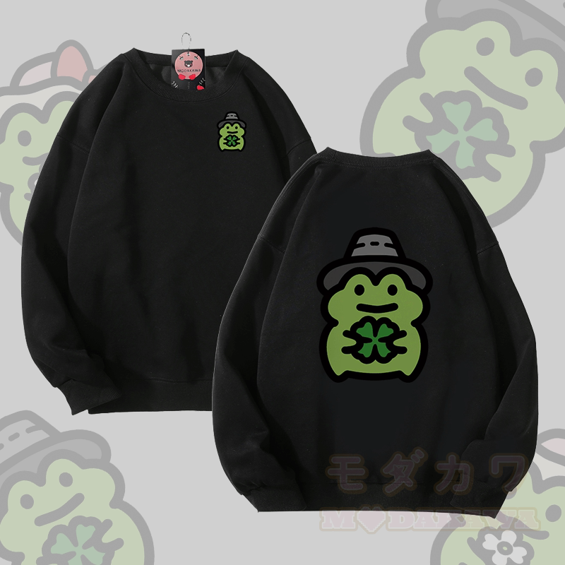 MODAKAWA Cute Frog Graphic Unisex Sweatshirt - Black - 5XL - image 2