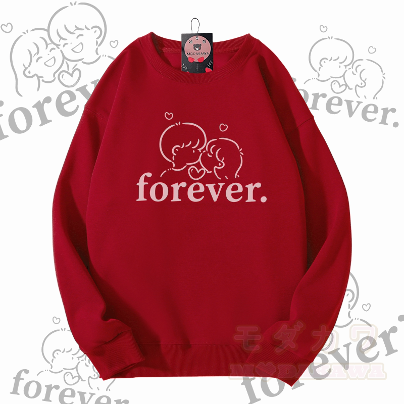 MODAKAWA FOREVER Couple Graphic Unisex Sweatshirt - Wine Red - 5XL - image 4