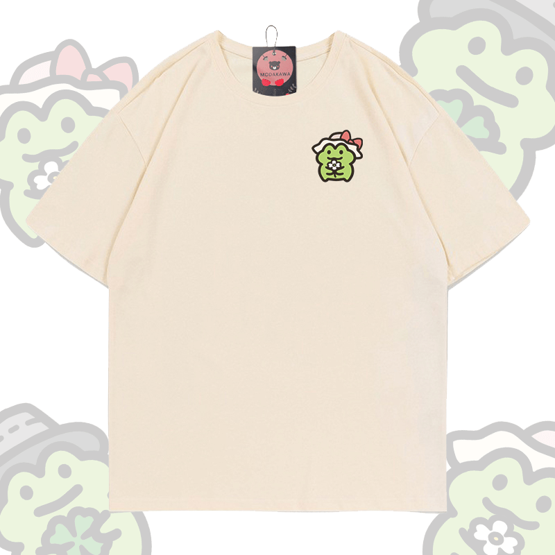 MODAKAWA Cute Frog Graphic T-shirt - Apricot - 5XL - image 3