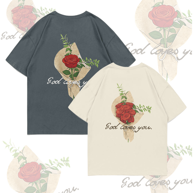 MODAKAWA GOD LOVES YOU Rose Bouquet Graphic T-shirt - image 1