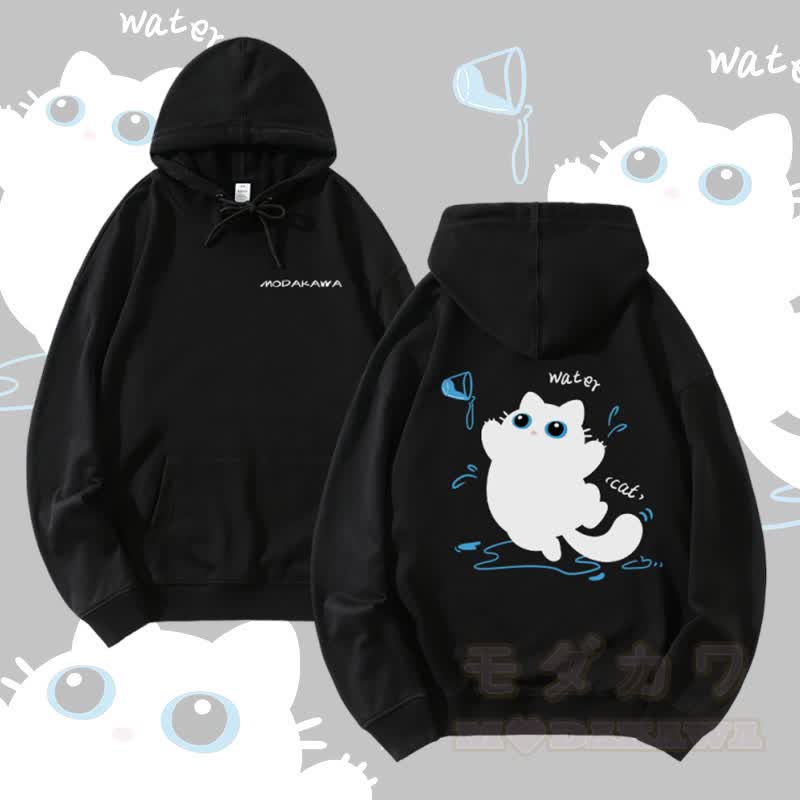 MODAKAWA Playful Black Cat Graphic Cotton-Blend Matching Hoodie - Black - 5XL - image 3