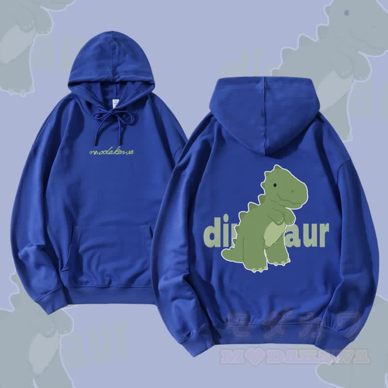 MODAKAWA Cute Dinosaur Graphic Cotton-Blend Matching Hoodie - Royal Blue - 5XL - image 1