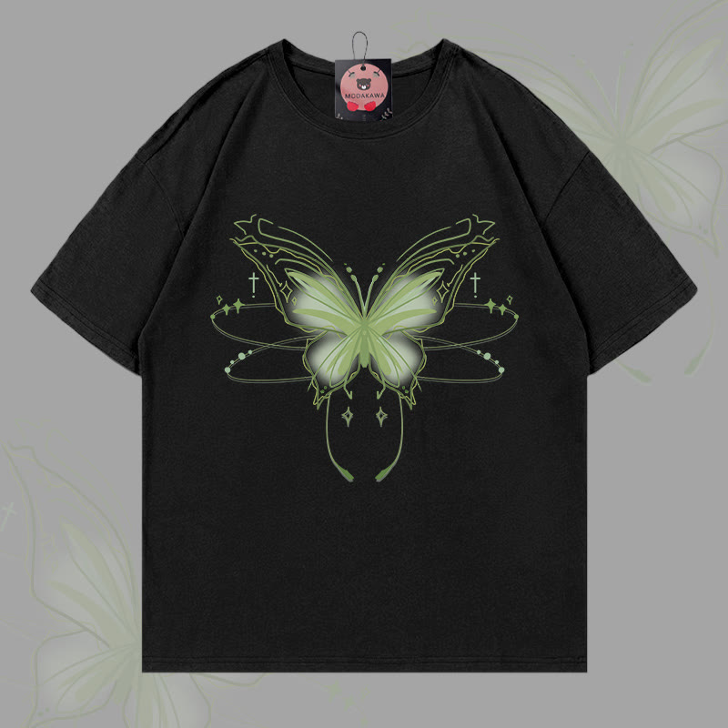 MODAKAWA Glowing Butterfly Graphic T-shirt - Black - 5XL - image 1