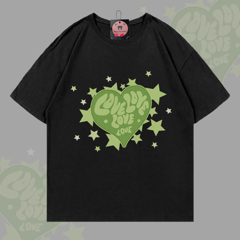 MODAKAWA Star Heart Graphic T-shirt - Black - 5XL - image 1