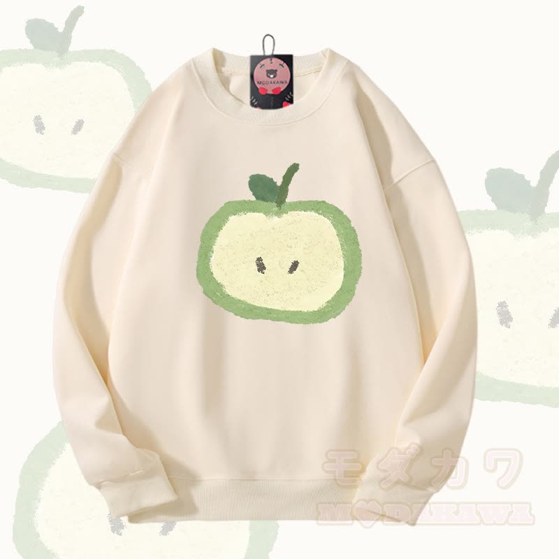 Green Apple Graphic Modakawa Unisex Sweatshirt - Beige - 5XL - image 2