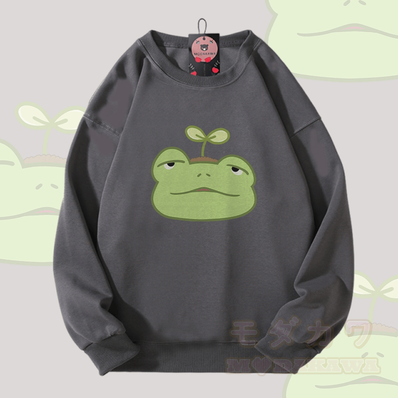 Sprout Frog Graphic Modakawa Unisex Sweatshirt - Dark Grey - 5XL - image 2