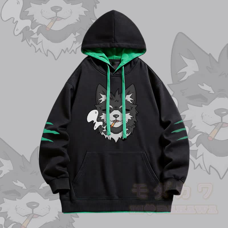 KODA Smoking Puppy Graphic Modakawa Oversized Contrast Lining Pullover Hoodie - Black - 4XL - image 1